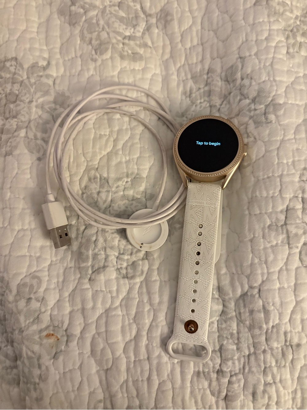 Michael Kors Gold Smartwatch with White Textured Silicone Band